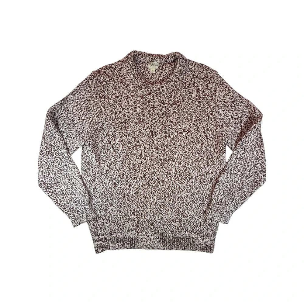 J.Crew Crewneck Sweater Mens Large Burgundy White Cotton‎ Marled Knit BL820